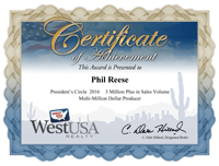 Phil Reese 2016 Certificate of Achievement Award