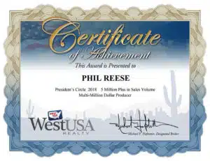 Phil Reese Multi Million Dollar Producer 2018 Certificate