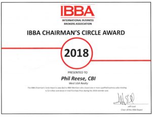 Phil Reese IBBA Chairman's Circle Award Certificate 2018